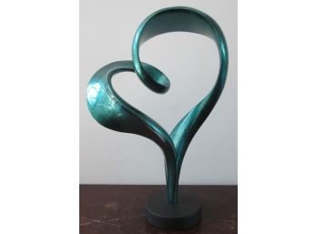 Signed LPVN, Stylized HEART Sculpture, Metallic BLUE GREEN Color, Large Size Approximately 18' High