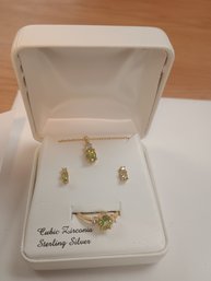 Gold Over Sterling Cz Peridot Set