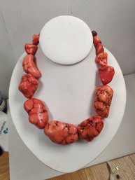 Chunky Orange Turquoise And Sterling Silver Necklace