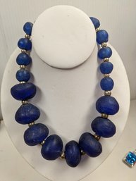 Cobalt Blue Sea Glass Necklace W/sterling Clasp