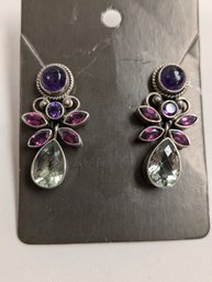 Sterling Silver And Multi Gemstone Earrings