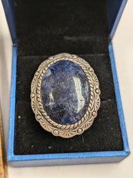 Large Vintage Sterling Silver And Lapis (?) Ring Size 6