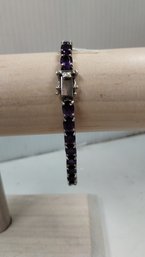 Sterling Silver And Amethyst (?) Bracelet