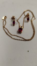 Lab Created Ruby And Diamond Necklace And Clip Earrings Stamped S