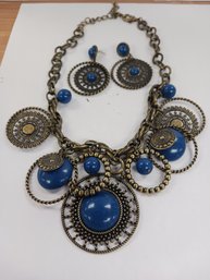 Bronze And Blue Necklace/ Earrings