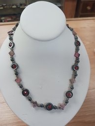 Pink Stone And Bead Necklace