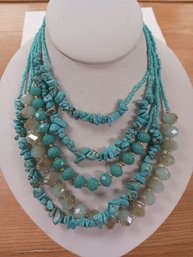 Multi Strand Bead And Stone Necklace