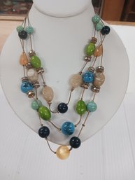 Triple Strand Necklace Greens And Blues