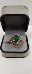 German Brass Adjustable Twist Split Ring W/green Stone