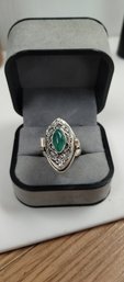 Sterling Silver Overlay Poison Ring W/green Stone Size 6