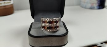 .925 Sterling Silver And Multi Stone W/CZ Ring Size 8.5/9