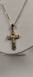 14kt Gold Crucifix Pendant W/14kt Gold Filled Chain