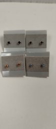 Set Of 4 Sterling Silver And CZ Post Earrings Lot 2