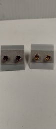 Set Of 2 Sterling Silver And CZ Post Earrings Lot 2