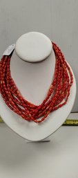 Sterling Silver And Coral (?) Multi Strand Necklace