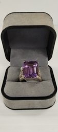 Sterling Silver With Purple And Clear CZ Ring Size 6