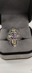 Sterling Silver And Multi Stone Ring Size 7