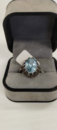 Sterling Silver And Blue Topaz (?) Ring Size 8