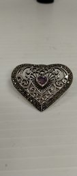 Sterling Silver Marcasite And Amethyst Brooch