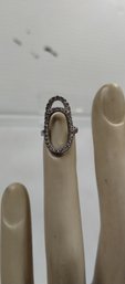 Fun Silvertone And Marcasite Style Fingernail Ring