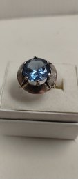Sterling Silver And Blue Topaz (?) Ring Size 4.5
