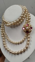 Vintage Multi Strand Faux Pearl Dedra Hall Necklace W/beautiful Clasp
