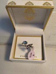 Sterling Silver And Blue Topaz Hummingbird Ring Size 8