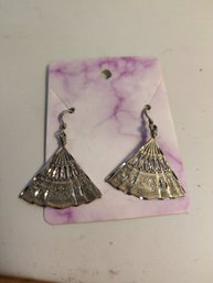 Vintage Sterling Silver Fan Shaped Pierced Earrings