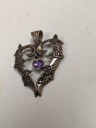 Sterling Silver And Amethyst Heart Shaped Pendant