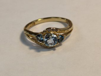 Gold Over.925 Sterling Silver And Blue Topaz Ring Size 6