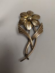 Vintage Symmetal Sterling And 14kt Gold Flower Brooch