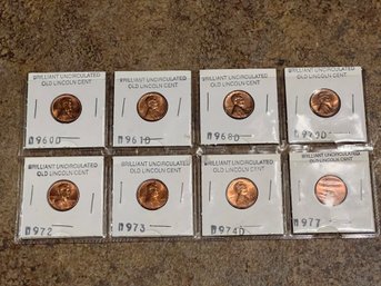 8 Various Pennies In Holders M1