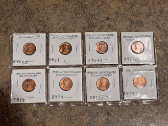 8 Various Pennies In Holders M2