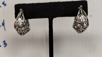 .925 Sterling Silver Filagree Pierced Earrings