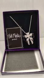 Bob Mackie Black Hear With Silver Bow Necklace New W/box