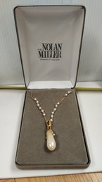 Nolan Miller Glamour Collection Faux Teardrop Pearl Gold Tone Necklace