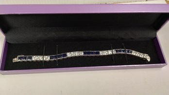 Suzanne Somers Collection Sterling Silver Tennis Bracelet W/ Clear And Dark Blue Cz