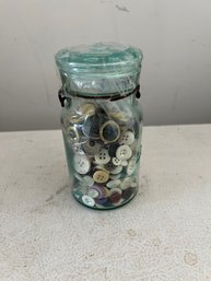 Blue Pint Jar Of Buttons