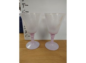 Vintage Set Of Pink Frosted Goblets