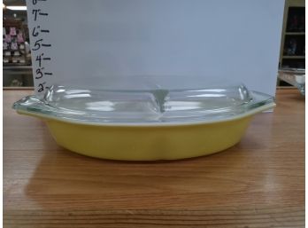 Vintage Pyrex Divided Casserole Dish Primary Color Yellow