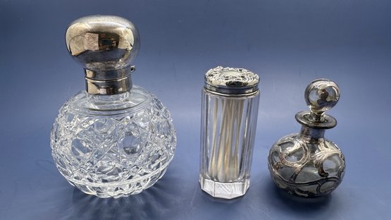 (3) Sterling And Glass Vanity Pieces