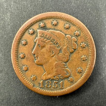1851 Braided Hair Liberty One Cent