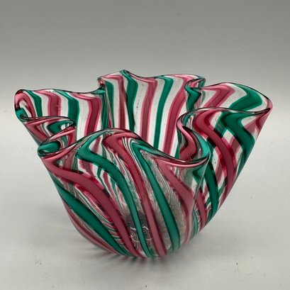 Venini, Murano Fazzoletto Art Glass Striped Handkerchief  Vase
