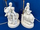 Pair Of White Dresden Bisque Porcelain Lamps