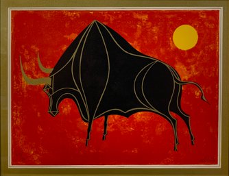 Signed Keith DeCarlo Lithograph Of A Bull. Edition 62/260