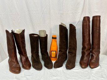 (4) Pair Of Women's Brown Boots Size 9 & 10, Ferragamo, Joan & David, Bandolino, Duccio Del Duca