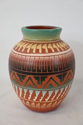 Navajo Native American Etched Pottery Vase Signed T.C. Dineh