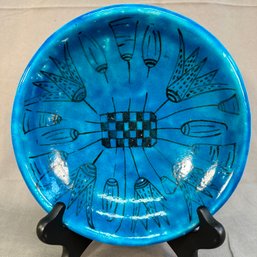 Mid Century French Faience Blue Glazed Pottery Bowl