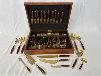 101 Pc. Mid Century Rosewood And Brass Flatware Set