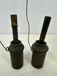 Pair Of Antique Brass Oil Lamps
